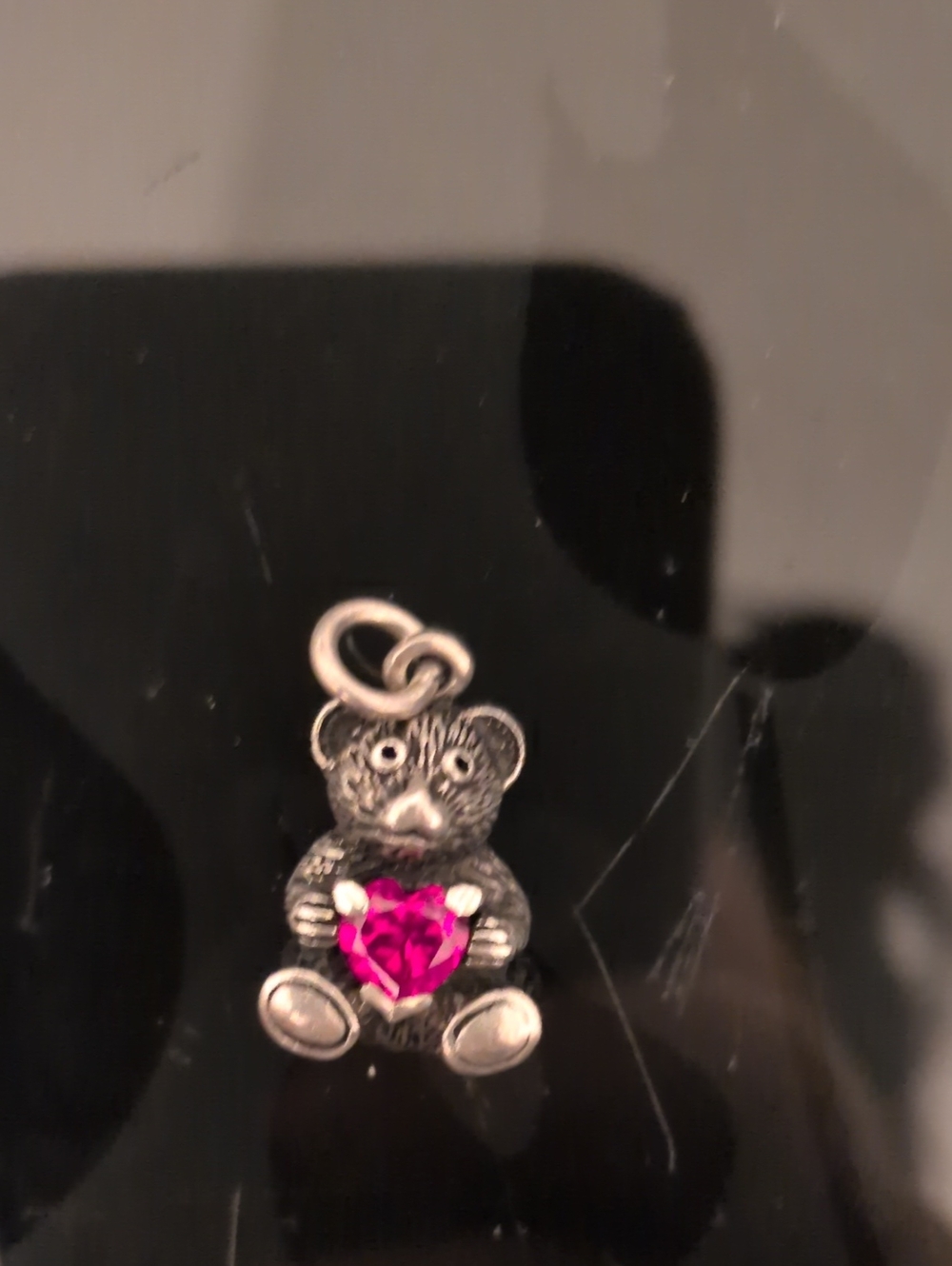Silver Teddy Bear Charm with Pink Heart Gem